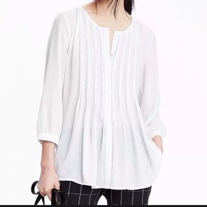 Banana Republic Pintucked Chiffon Top White